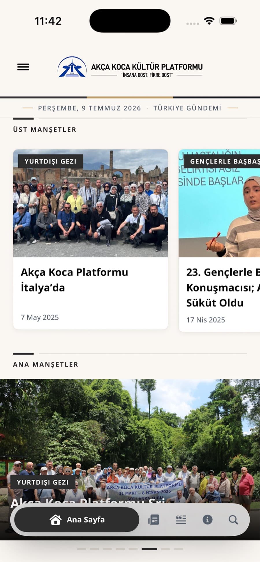 Üst manşetler ekranı