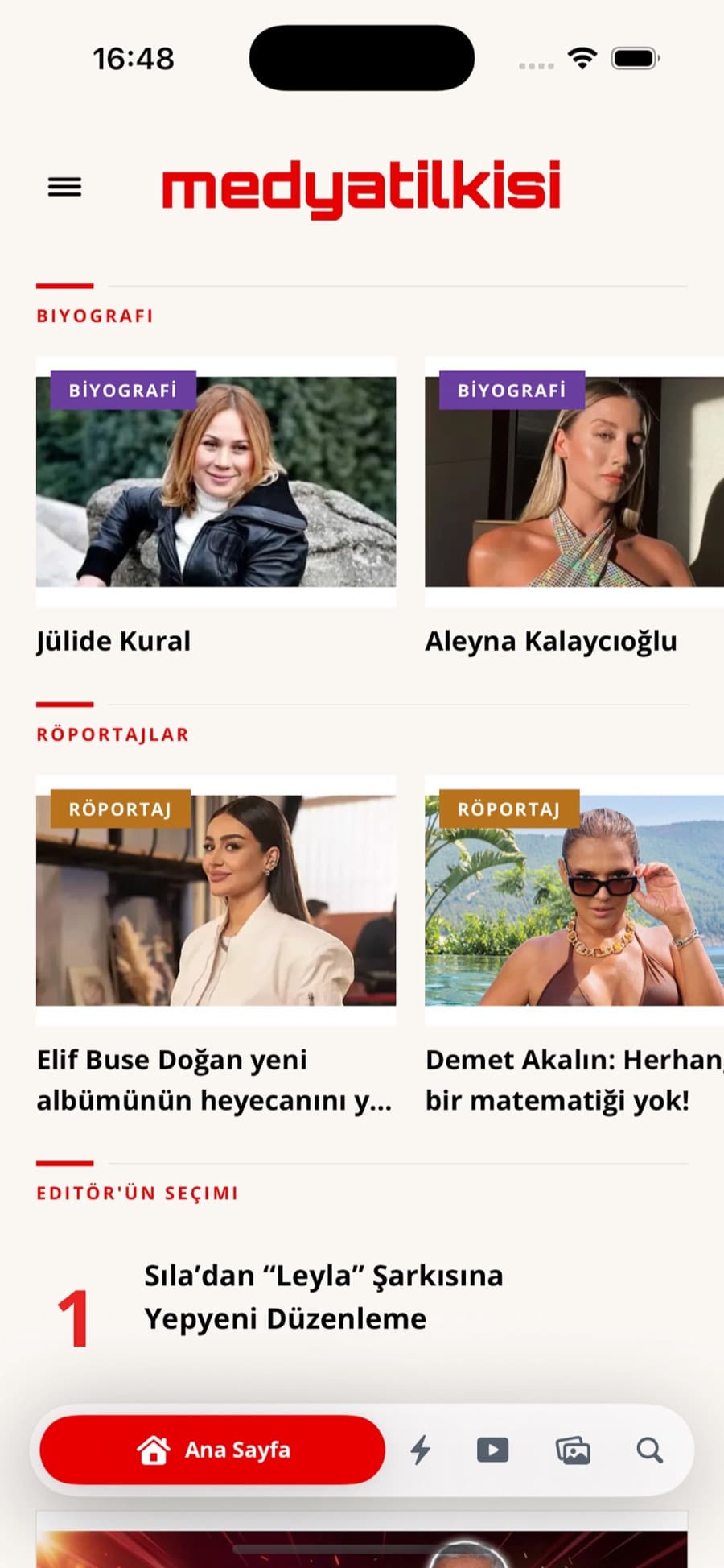 Keşfet ekranı